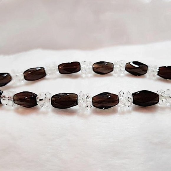 Stretch Bracelet (br3) 6mm Smoky Qtz White Topaz 6.5"-7" - Picture 5 of 6